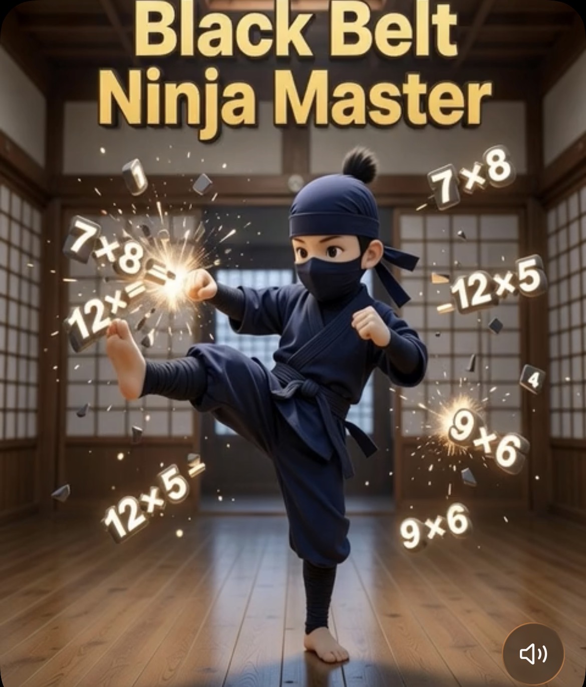 Young karate kid with blue belt training with wise master in dojo